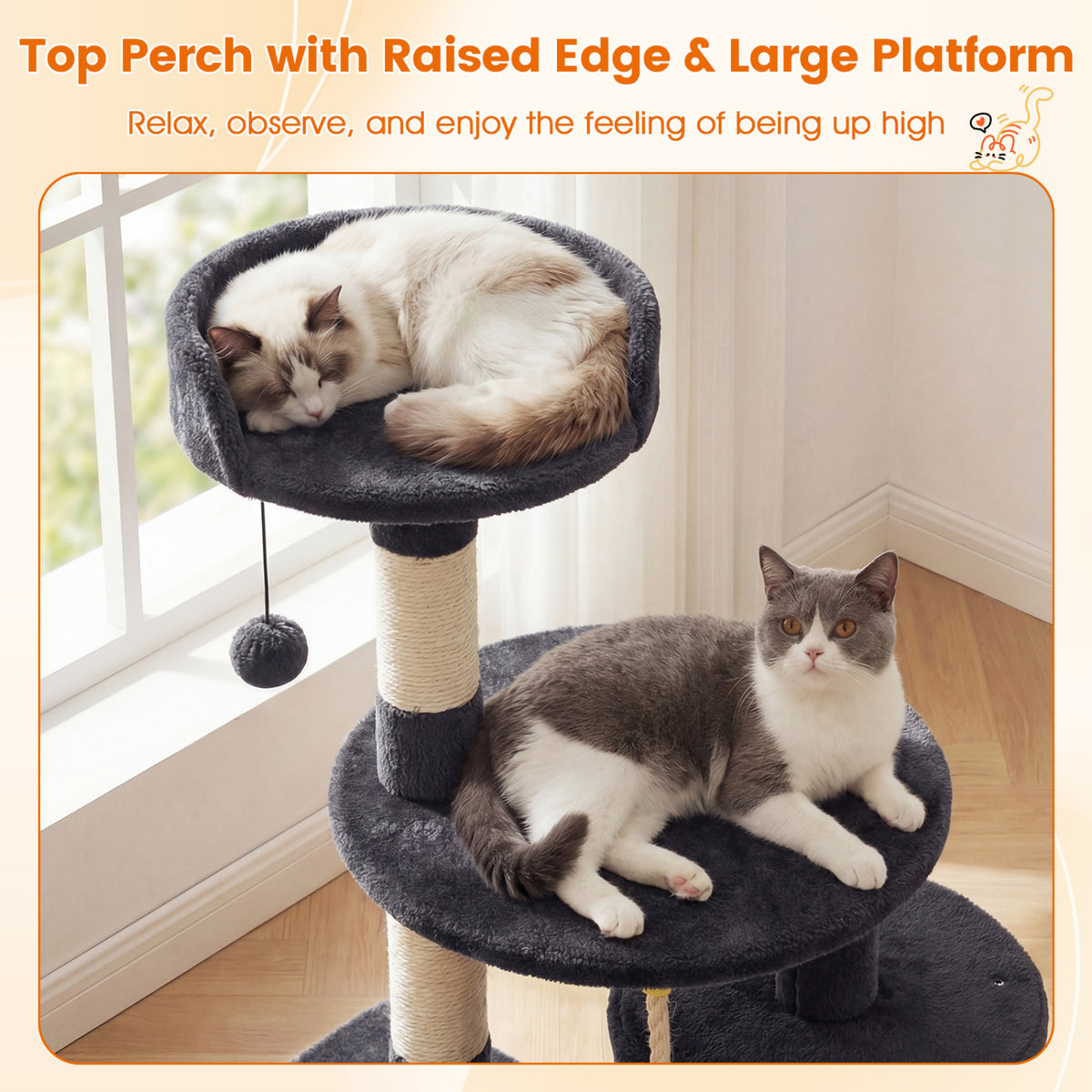 36 Inch Tall Kitten Tower with Condo and Plush Perch-Dark Gray