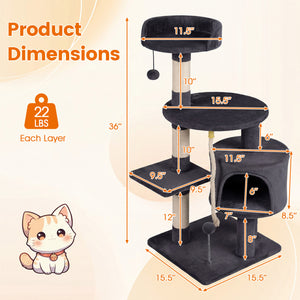36 Inch Tall Kitten Tower with Condo and Plush Perch-Dark Gray
