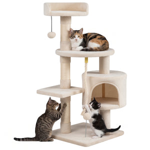 36 Inch Tall Kitten Tower with Condo and Plush Perch-Beige