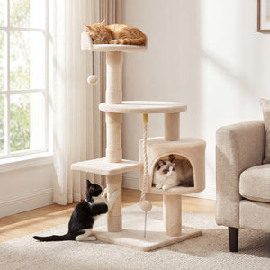 36 Inch Tall Kitten Tower with Condo and Plush Perch-Beige
