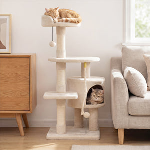 36 Inch Tall Kitten Tower with Condo and Plush Perch-Beige
