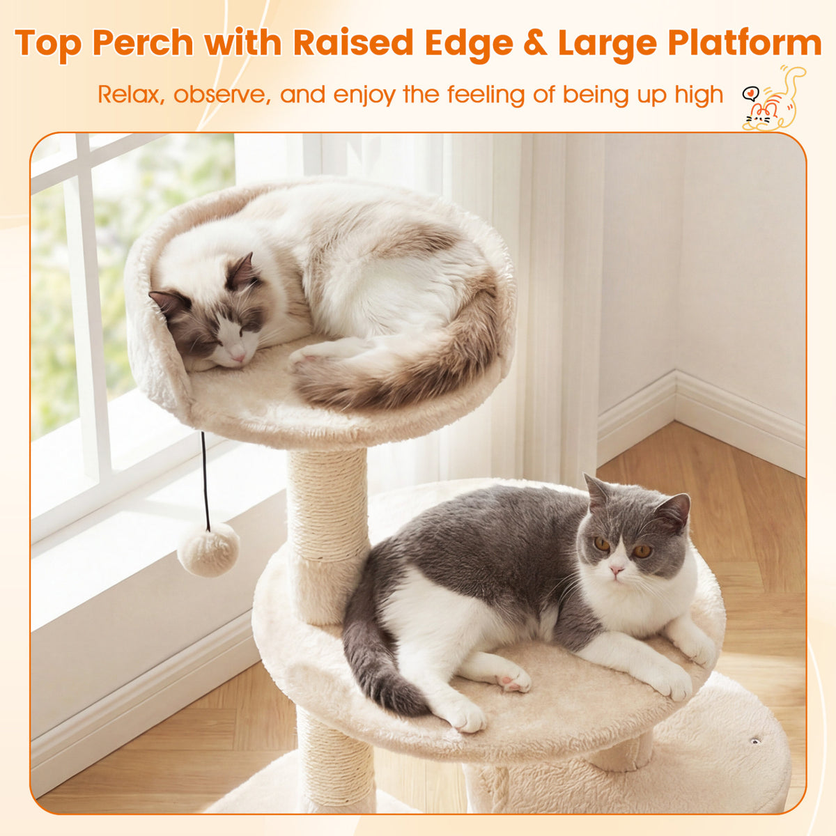 36 Inch Tall Kitten Tower with Condo and Plush Perch-Beige