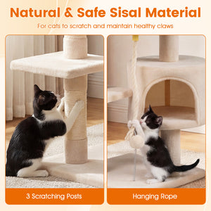 36 Inch Tall Kitten Tower with Condo and Plush Perch-Beige