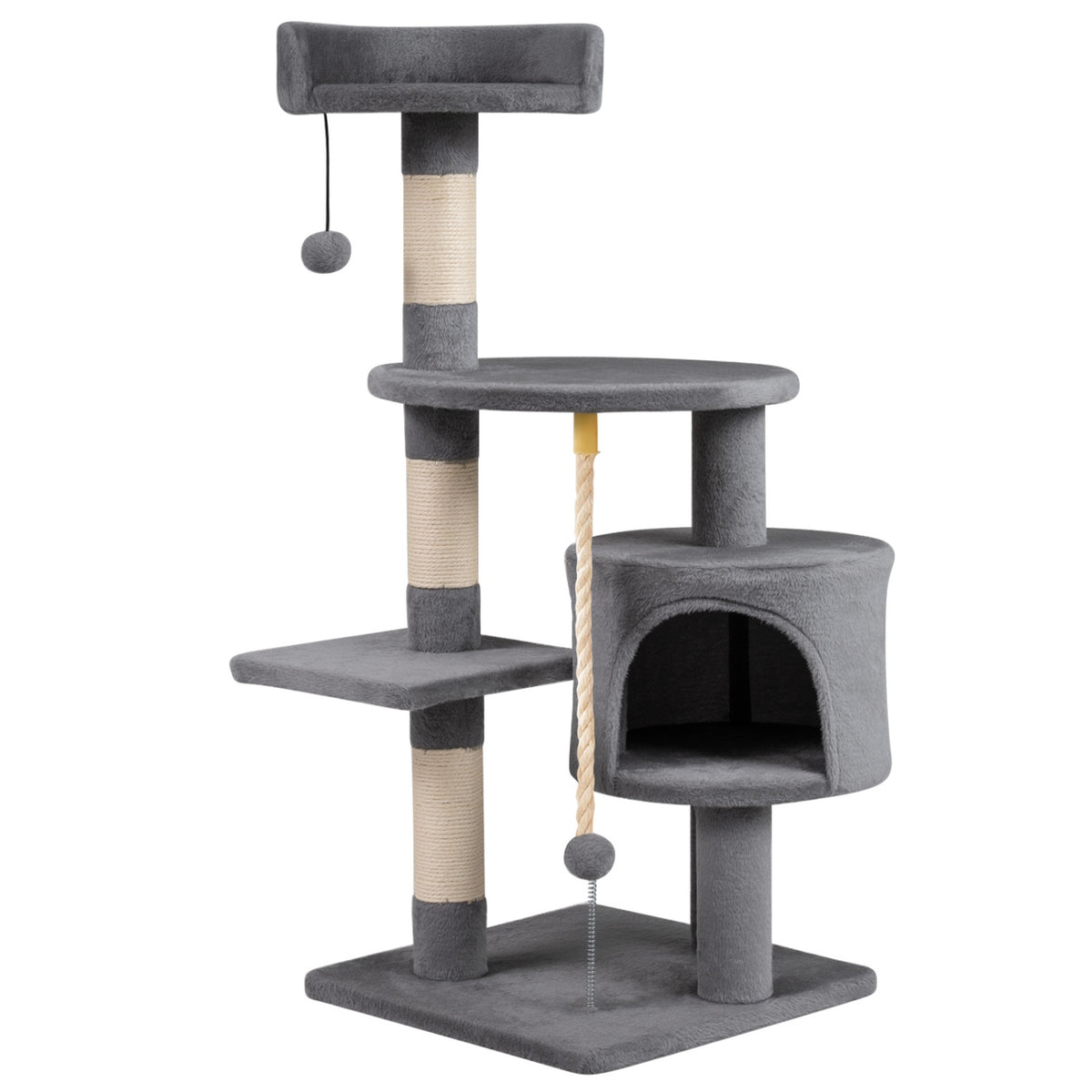 36 Inch Tall Kitten Tower with Condo and Plush Perch-Light Gray