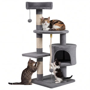 36 Inch Tall Kitten Tower with Condo and Plush Perch-Light Gray