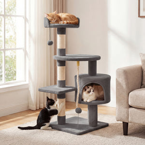 36 Inch Tall Kitten Tower with Condo and Plush Perch-Light Gray