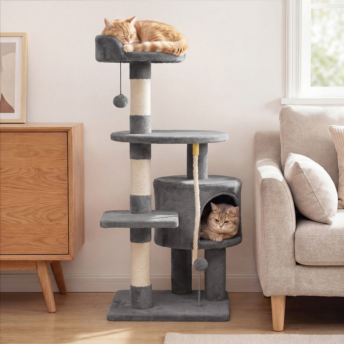 36 Inch Tall Kitten Tower with Condo and Plush Perch-Light Gray