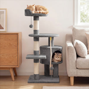36 Inch Tall Kitten Tower with Condo and Plush Perch-Light Gray