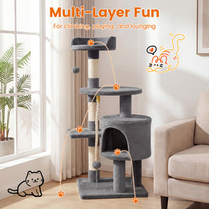 36 Inch Tall Kitten Tower with Condo and Plush Perch-Light Gray