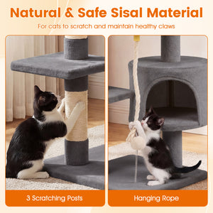 36 Inch Tall Kitten Tower with Condo and Plush Perch-Light Gray