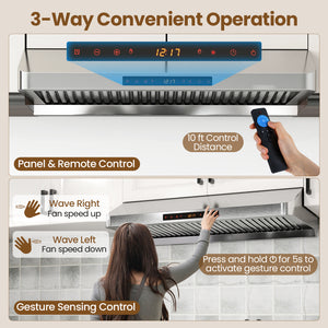 36 Inch Under Cabinet Range Hood 900 CFM Kitchen Stove Vent with Oil Collector-Silver