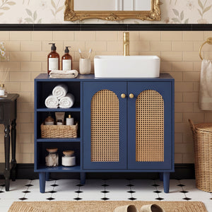 36 Inch Under Sink Cabinet Boho for Vessel Sinks and Single-Handle Faucets-Navy