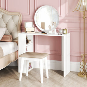 36 Inch White Computer Desk with 3 Open Shelves for Home Office Study-White