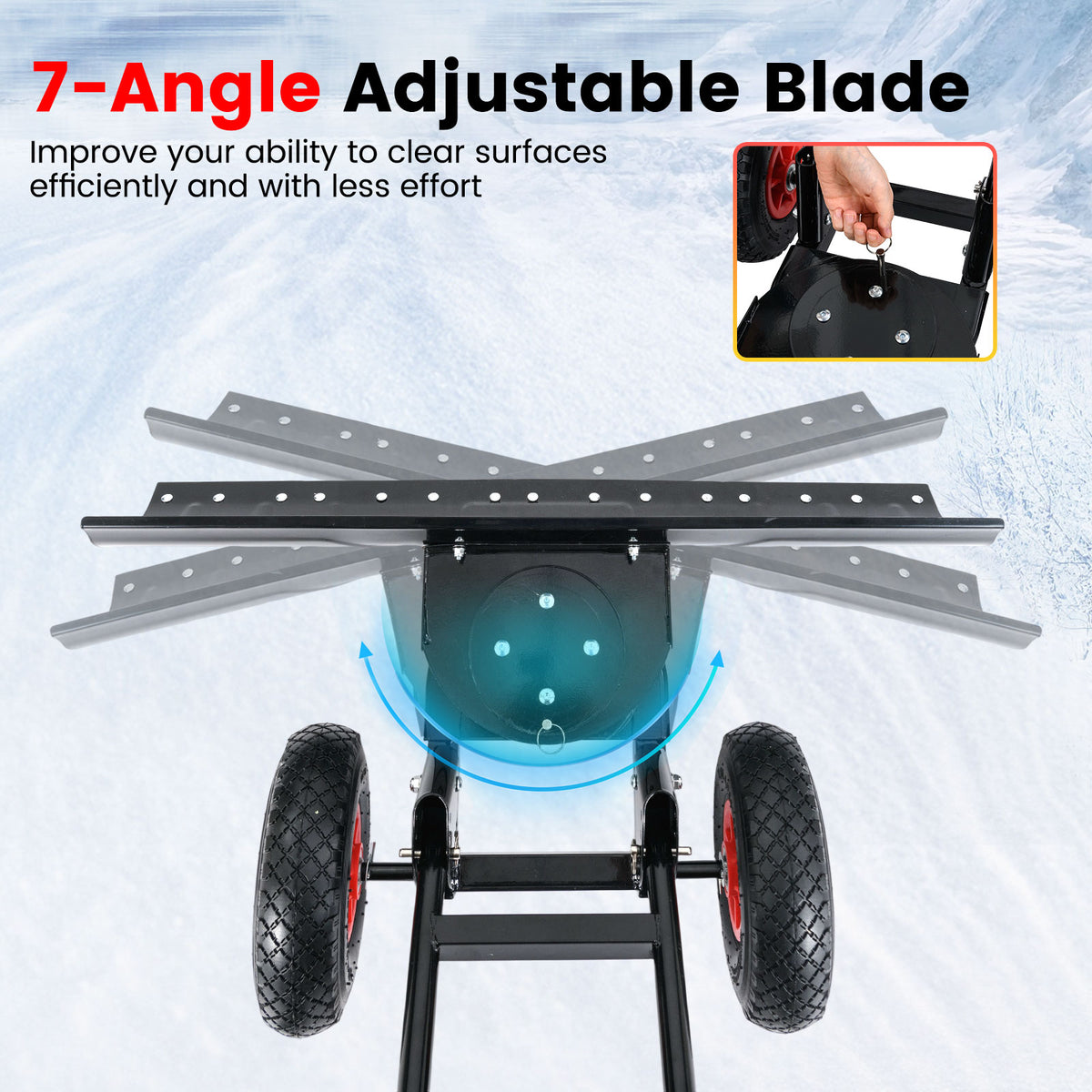 36 Inches Snow Shovel with Wheels and Adjustable Angle-Black