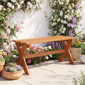 36" Outdoor Solid Wood Bench Set of 1 Backless Patio Dining Bench with Teak Oil Finish