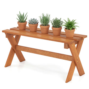 36" Outdoor Solid Wood Bench Set of 1 Backless Patio Dining Bench with Teak Oil Finish