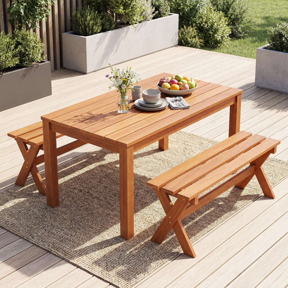 36" Outdoor Solid Wood Bench Set of 1 Backless Patio Dining Bench with Teak Oil Finish
