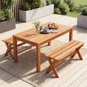 36" Outdoor Solid Wood Bench Set of 1 Backless Patio Dining Bench with Teak Oil Finish