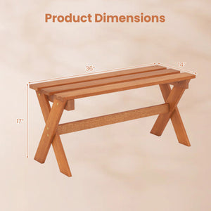 36" Outdoor Solid Wood Bench Set of 2 Backless Patio Dining Bench with Teak Oil Finish