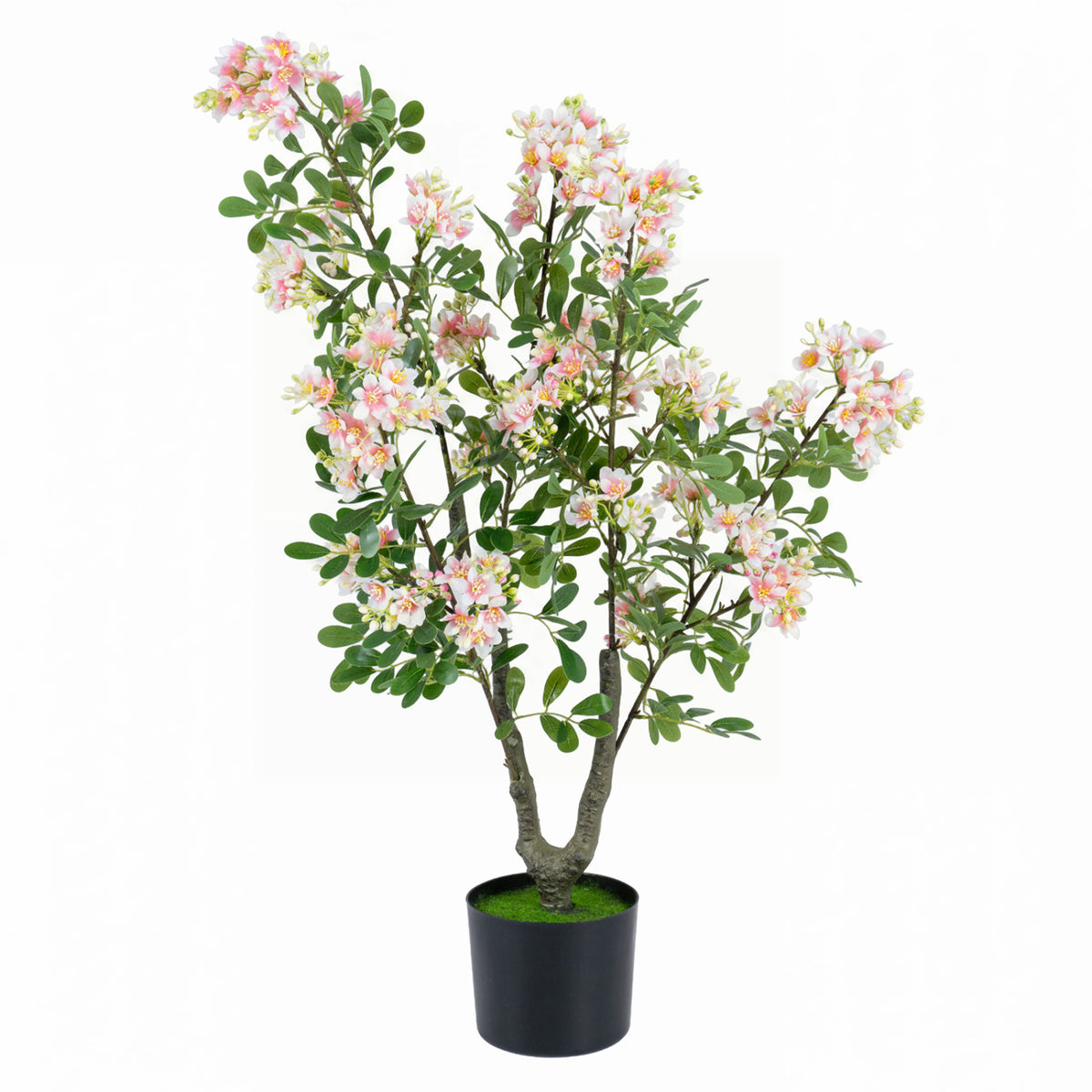 36" Set of 1 Artificial Impatiens Tree with Mini Fruits and Silk Flowers-Pink