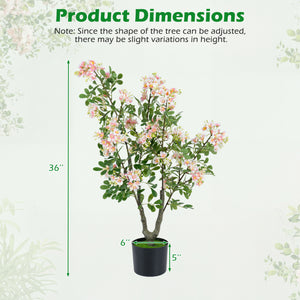 36" Set of 1 Artificial Impatiens Tree with Mini Fruits and Silk Flowers-Pink