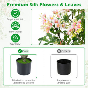 36" Set of 1 Artificial Impatiens Tree with Mini Fruits and Silk Flowers-Pink