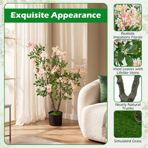 36" Set of 1 Artificial Impatiens Tree with Mini Fruits and Silk Flowers-Pink