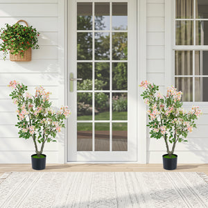 36" Set of 2 Artificial Impatiens Tree with Mini Fruits and Silk Flowers-Pink