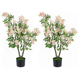 36" Set of 2 Artificial Impatiens Tree with Mini Fruits and Silk Flowers-Pink