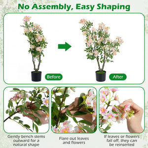 36" Set of 2 Artificial Impatiens Tree with Mini Fruits and Silk Flowers-Pink