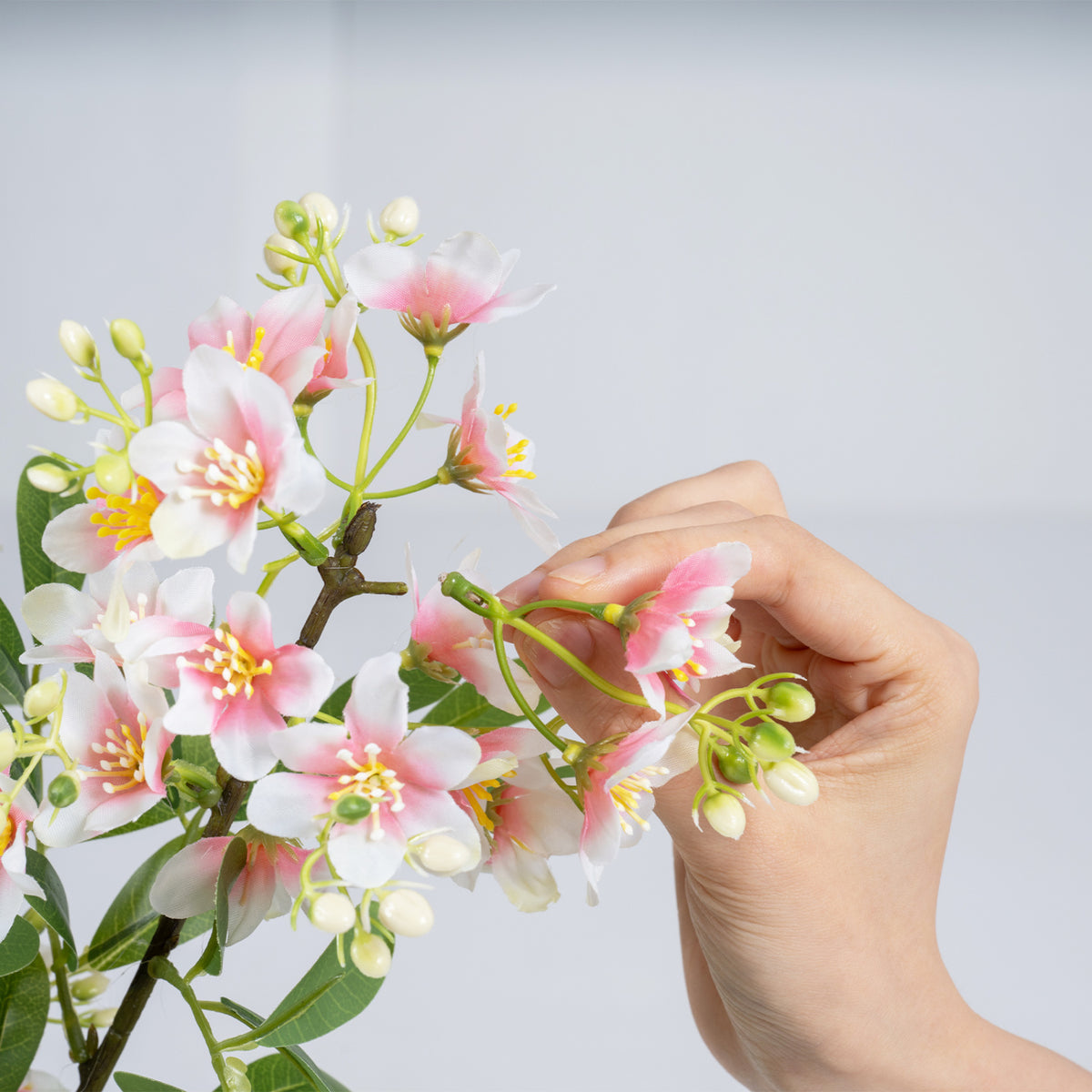 36" Set of 2 Artificial Impatiens Tree with Mini Fruits and Silk Flowers-Pink