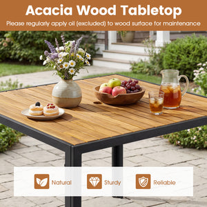 36 Inch Square Outdoor Dining Table for 4 with Slatted Top for Porch
