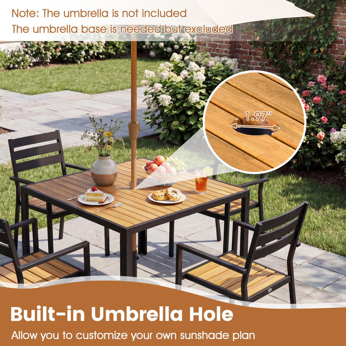 36 Inch Square Outdoor Dining Table for 4 with Slatted Top for Porch