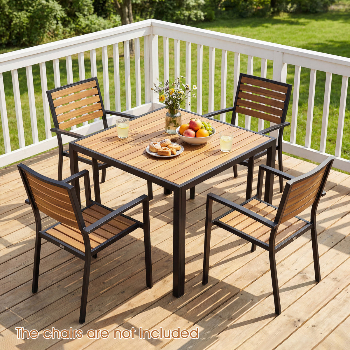 36 Inch Square Outdoor Dining Table for 4 with Slatted Top for Porch