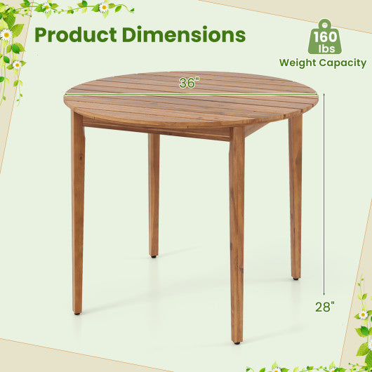 36 inch Acacia Wood Round Outdoor Dining Table for 4 People