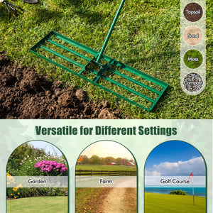 36 x 10 Inch Lawn Leveling Rake with Ergonomic Handle-Green