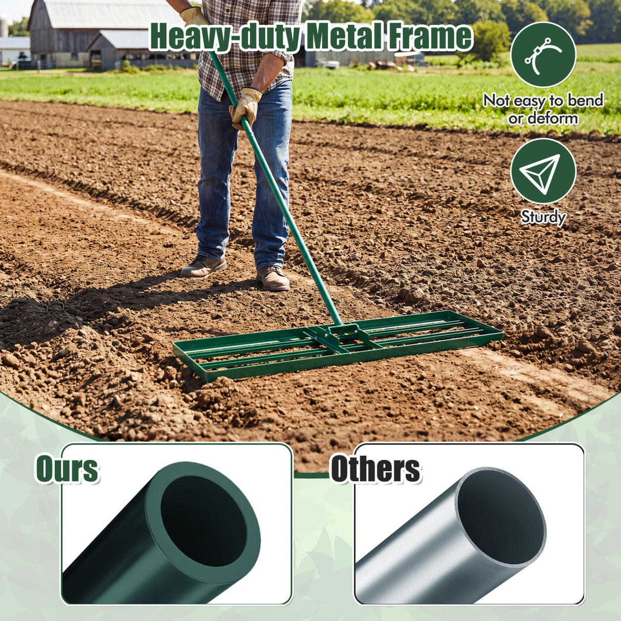 36 x 10 Inch Lawn Leveling Rake with Ergonomic Handle-Green