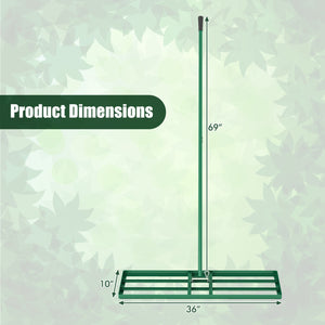 36 x 10 Inch Lawn Leveling Rake with Ergonomic Handle-Green