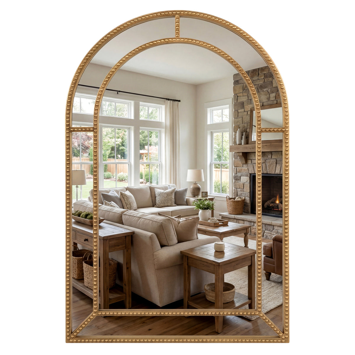 36 x 24 Inch Decorative Mirror with Beaded Frame for Living Room-Gold