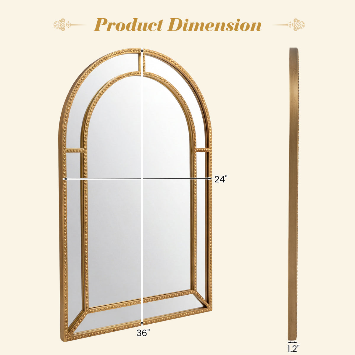 36 x 24 Inch Decorative Mirror with Beaded Frame for Living Room-Gold