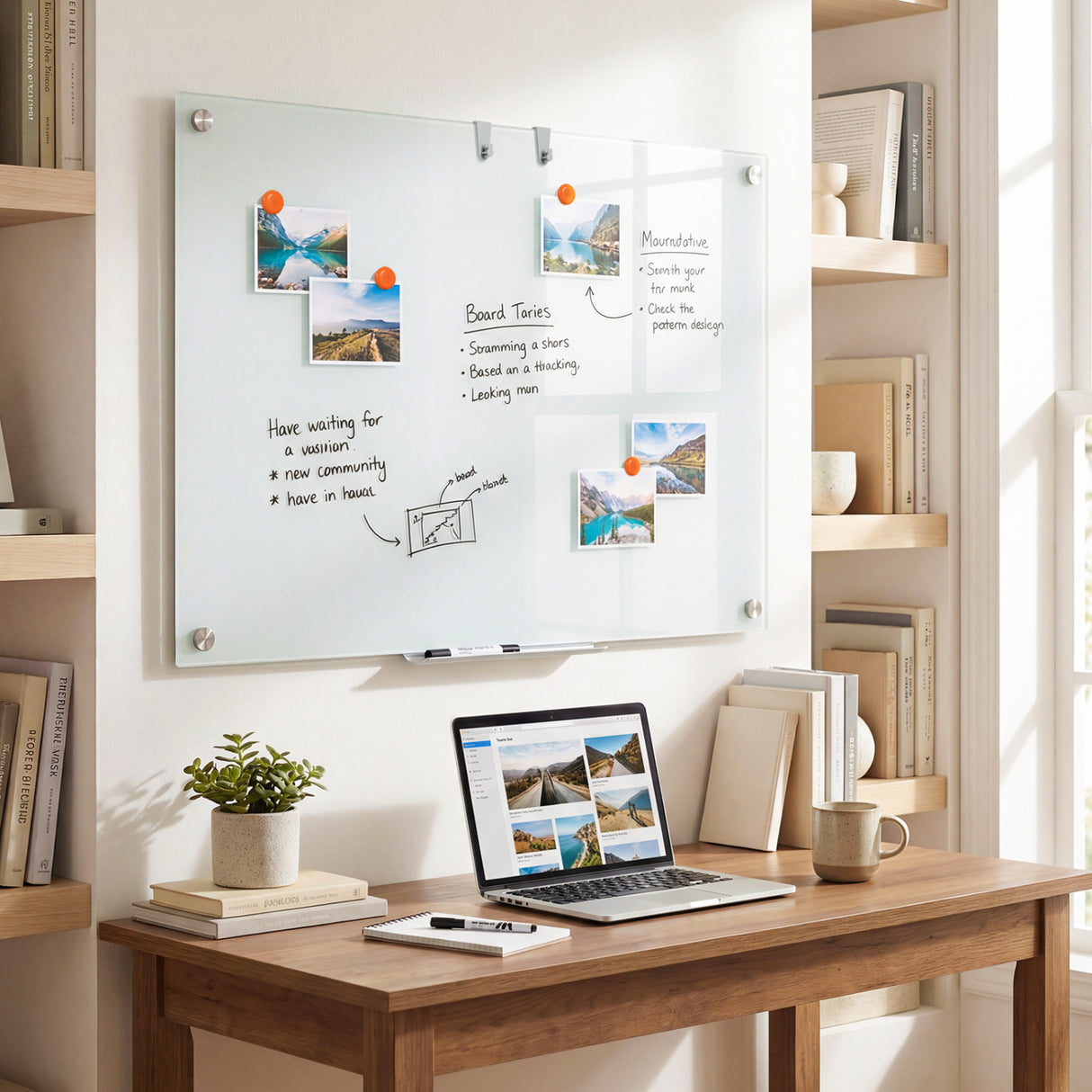 36 x 24 Inches Glass Whiteboard with Eraser and Removable Tray