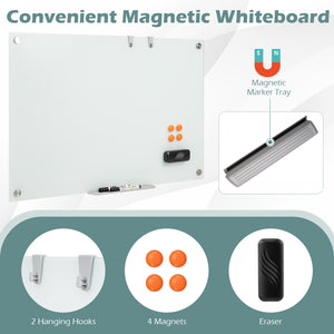 36 x 24 Inches Glass Whiteboard with Eraser and Removable Tray