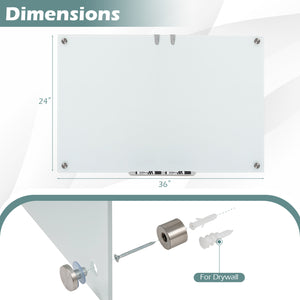 36 x 24 Inches Glass Whiteboard with Eraser and Removable Tray
