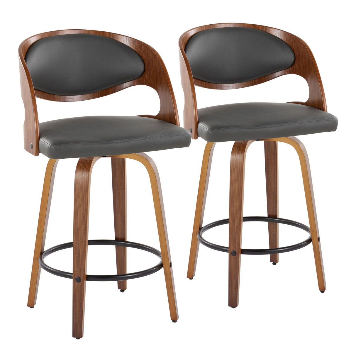 Pino - Mid Century Modern Fixed Height Barstool With Swivel With Round Footrest (Set of 2) by Couch.com