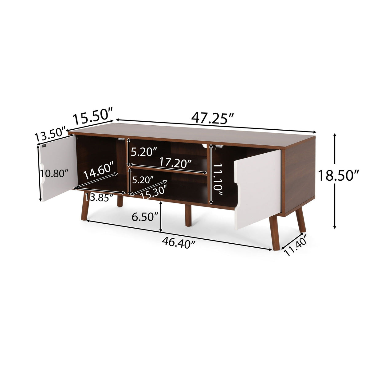 TV Stand With Shelves And Splayed Legs - White / Walnut by Couch.com