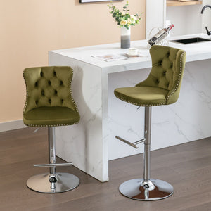 Swivel Velvet Barstools Adjusatble Seat Height From 25-33", Modern Upholstered Chrome Base Bar Stools With Backs Comfortable Tufted For Home Pub And Kitchen Island (Set of 2) by Couch.com