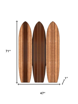 71" Brown Wood Folding Three Panel Screen Room Divider