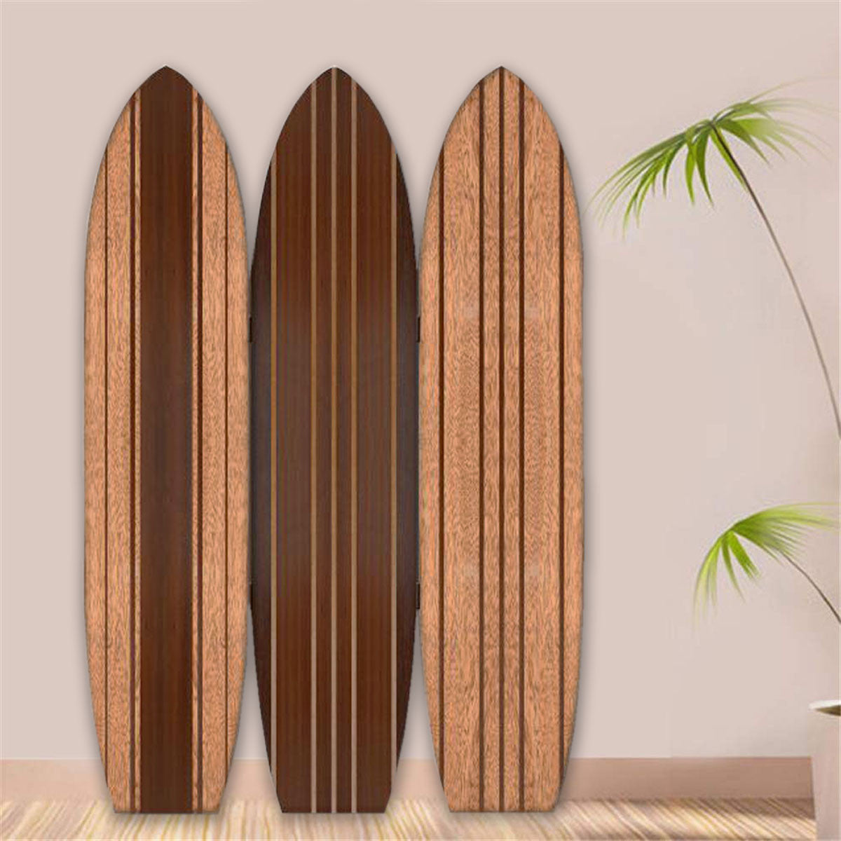 71" Brown Wood Folding Three Panel Screen Room Divider