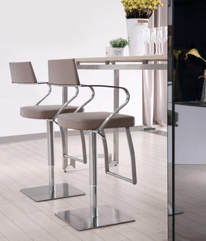 Taupe And Silver Faux Leather And Steel Bar Chair