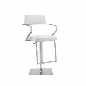 White And Silver Faux Leather And Steel Bar Chair